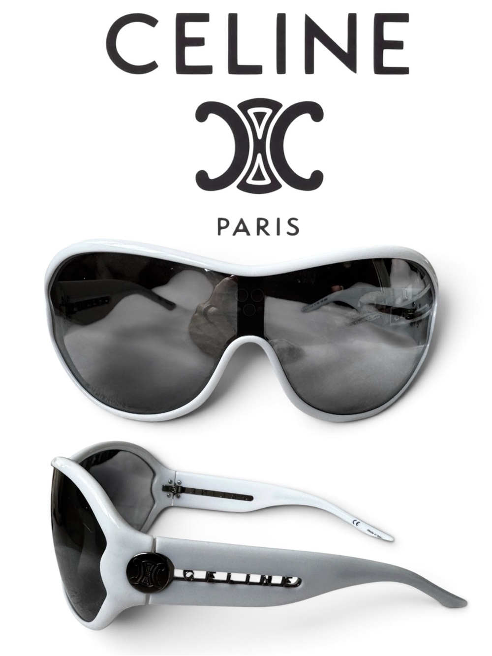 CELINE Paris White Triomphe SHIELD Sunglasses Y2K statement